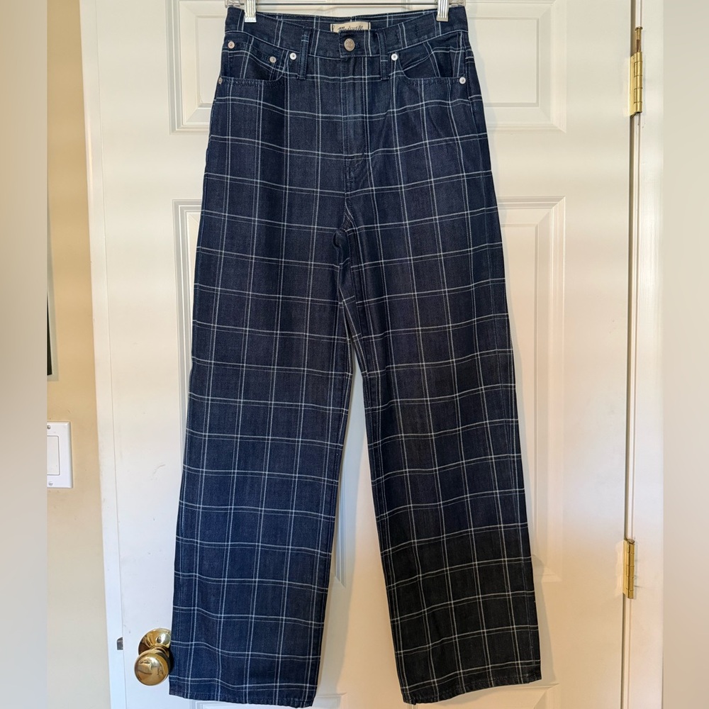 NEW Windowpane Plaid Wide Leg Jeans
